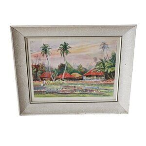 Vintage Framed Watercolor India Scene Signed N Mukherjee 1960s Watercolour